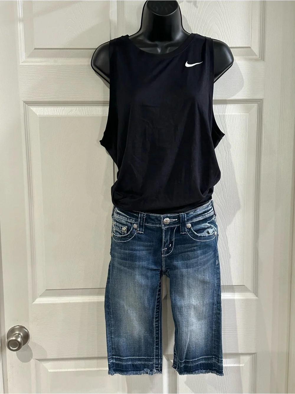 Miss Me Distressed Dark Blue Denim Bermuda Shorts